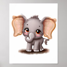 Cute baby elephant drawing design poster 