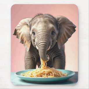 Cute Baby Elephant Eating Spaghetti Mouse Mat