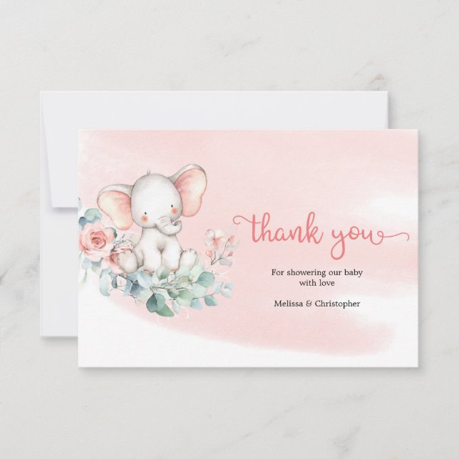 Cute baby elephant eucalyptus wreath thank you (Front)