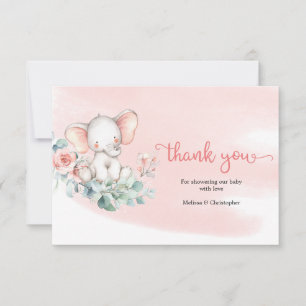 Cute baby elephant eucalyptus wreath thank you card