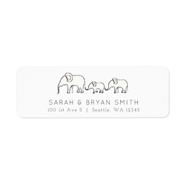 Cute Baby Elephant Family Return Address (Front)
