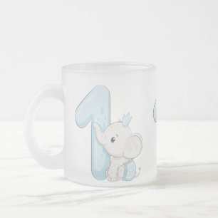 Cute Baby Elephant First Birthday Frosted Glass Coffee Mug