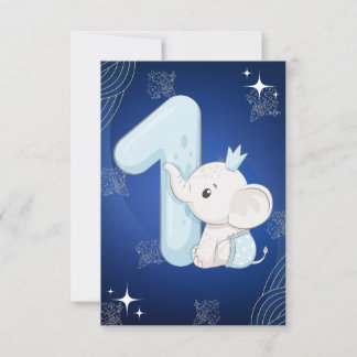 Cute Baby Elephant First Birthday Invitation