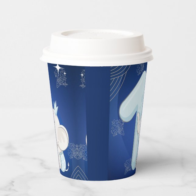 Cute Baby Elephant First Birthday Paper Cups (Left)