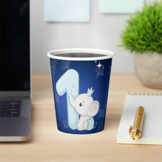Cute Baby Elephant First Birthday Paper Cups