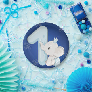 Cute Baby Elephant First Birthday Paper Plate