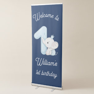 Cute Baby Elephant First Birthday Retractable Banner