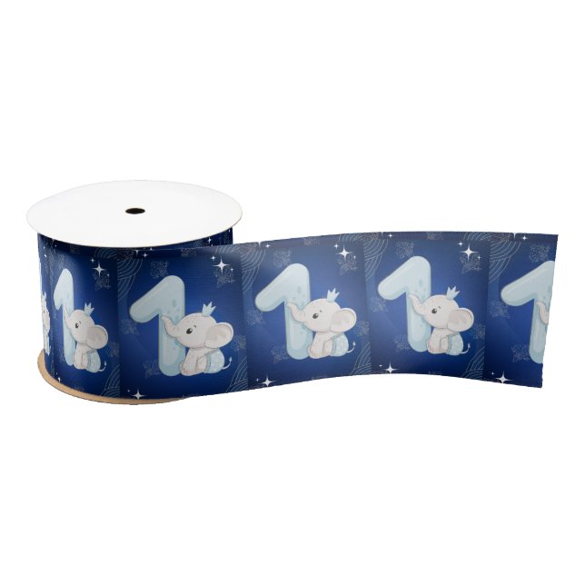 Cute Baby Elephant First Birthday Satin Ribbon (Spool)