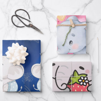 Cute Baby Elephant First Birthday Wrapping Paper Sheet