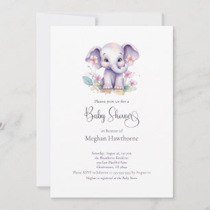 Cute Baby Elephant Floral Baby Shower Invitation