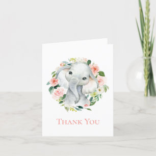 Cute Baby Elephant Floral Thank You Card