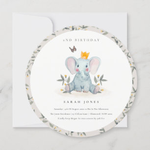Cute Baby Elephant Foliage Any Age Birthday Invite