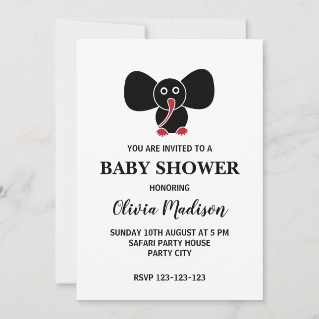Cute Baby Elephant Gender Neutral Baby Shower Invitation (Front)