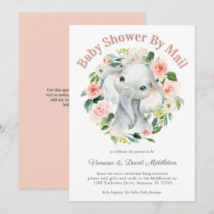 Cute Baby Elephant Girl Baby Shower by Mail Invitation