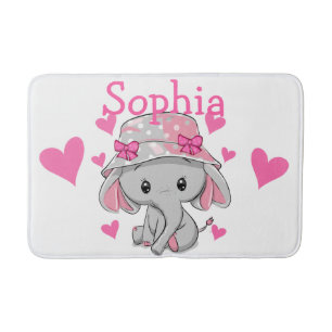 Cute Baby Elephant Girl Bath Mat