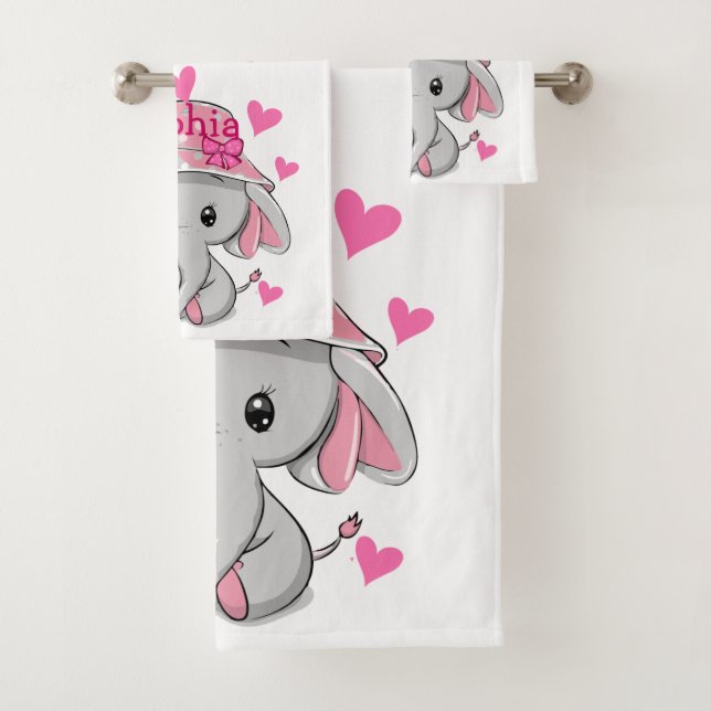 Cute Baby Elephant Girl  Bath Towel Set (Insitu)