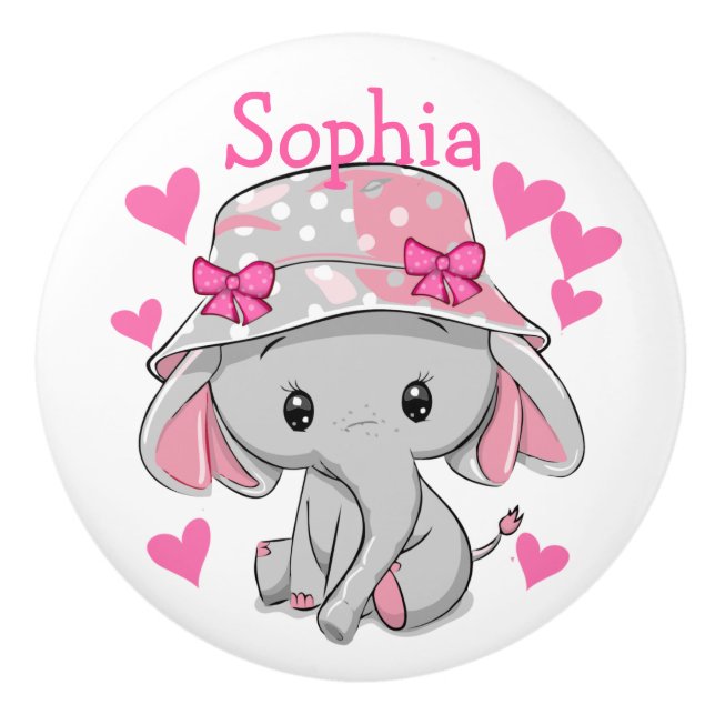 Cute Baby Elephant Girl  Ceramic Knob (Front)