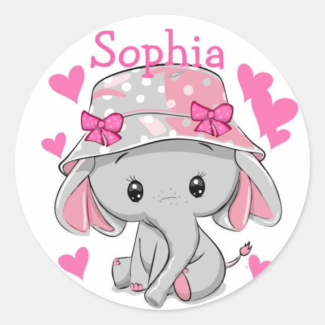 Cute Baby Elephant Girl  Classic Round Sticker (Front)