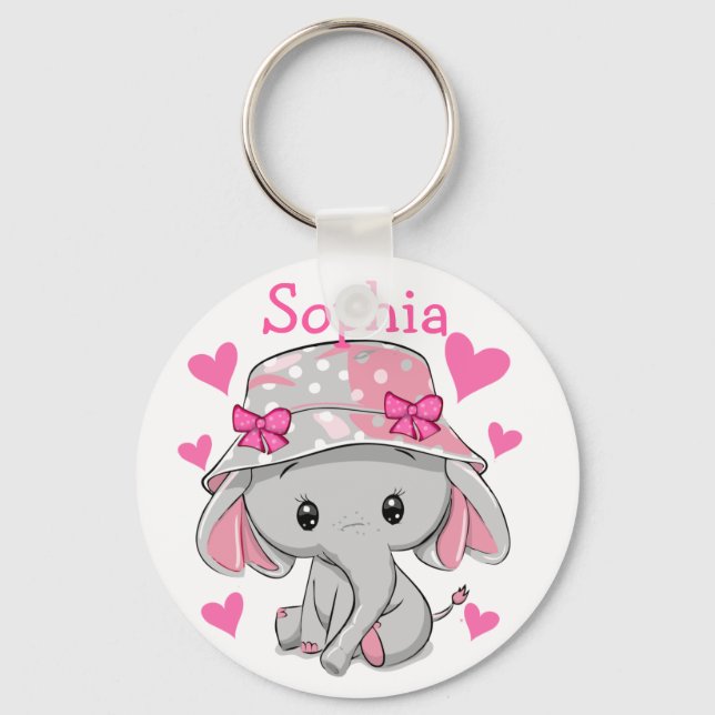 Cute Baby Elephant Girl  Key Ring (Front)