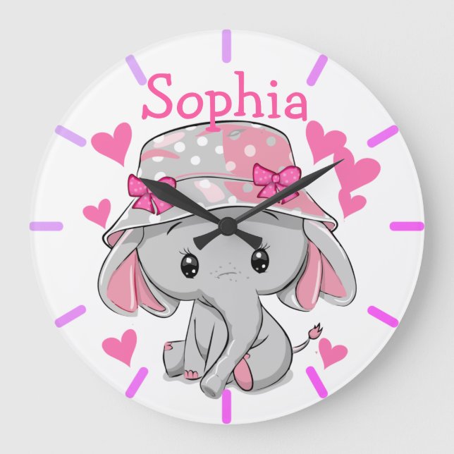 Cute Baby Elephant Girl  Large Clock (Front)