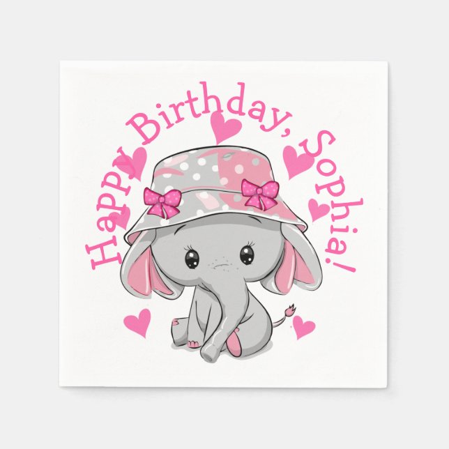 Cute Baby Elephant Girl Napkin (Front)