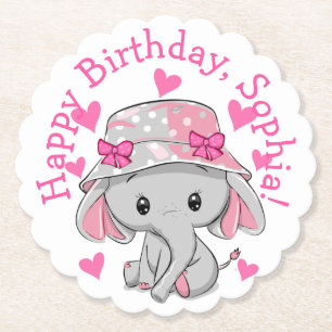 Cute Baby Elephant Girl  Paper Coaster