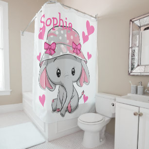Cute Baby Elephant Girl Shower Curtain