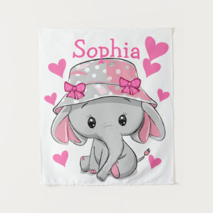 Cute Baby Elephant Girl Tapestry