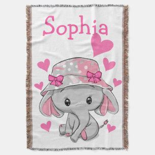 Cute Baby Elephant Girl  Throw Blanket