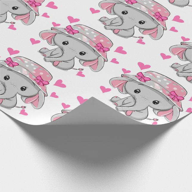 Cute Baby Elephant Girl  Wrapping Paper (Corner)