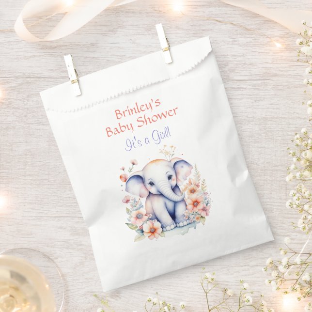Cute Baby Elephant Girl's Baby Shower  Favour Bags (Clipped)