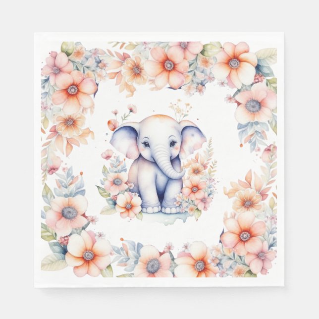 Cute Baby Elephant Girl's Baby Shower  Napkin (Front)