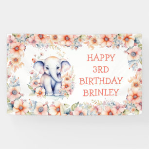 Cute Baby Elephant Girl's Birthday Banner