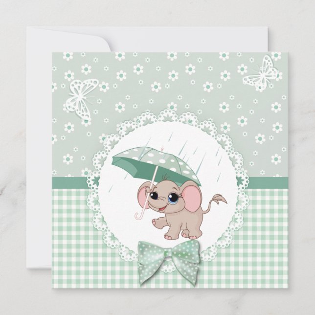 Cute Baby Elephant Green Baby Sprinkle Shower Invitation (Front)