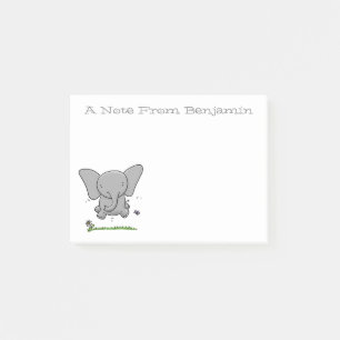 Cute baby elephant green cartoon illustration post-it notes