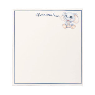 Cute Baby Elephant Grey Pale Pink Personalised Notepad