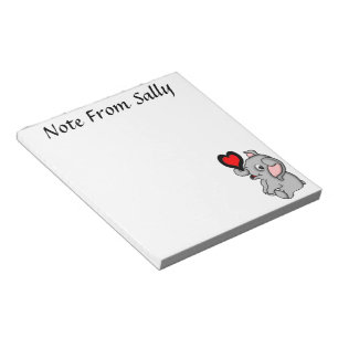 Cute Baby Elephant Holding a Heart Notepad