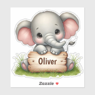 Cute Baby Elephant Holding a Name Sign