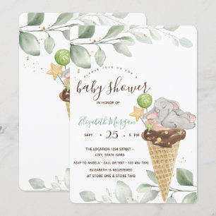Cute Baby Elephant Ice cream Baby Shower Invitation