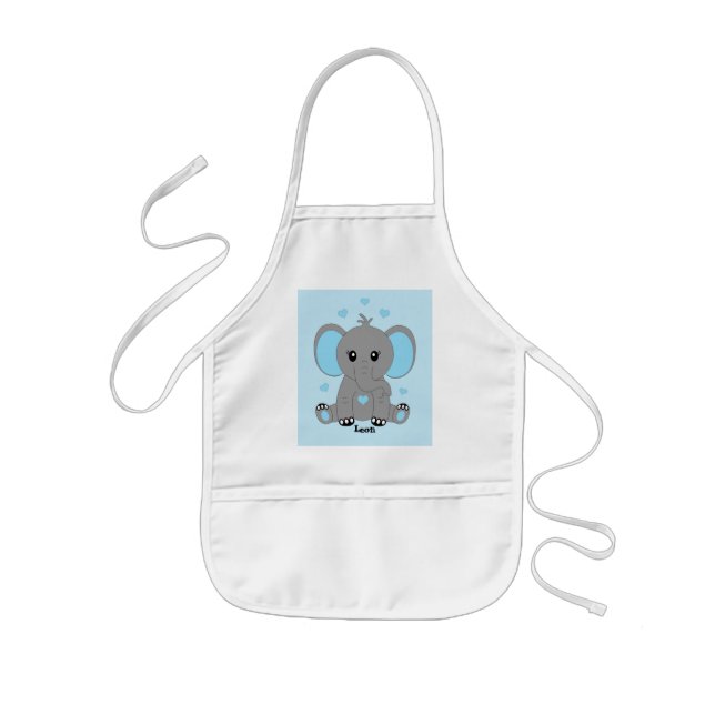 Cute baby elephant in blue for boys kids apron (Front)