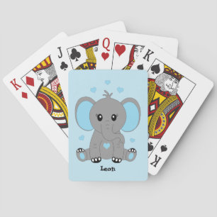 Cute baby elephant in blue for boys  playing cards