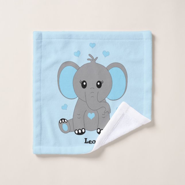 Cute baby elephant in blue for boys wash cloth (Wash Cloth)