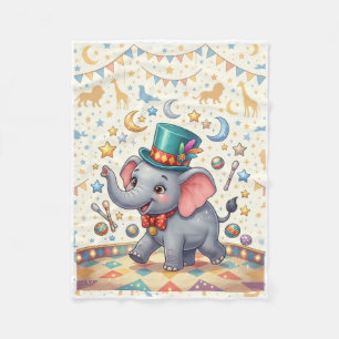 Cute Baby Elephant In Circus Hat Fleece Blanket