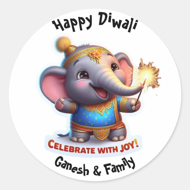 Cute Baby Elephant in festive attire Diwali  Classic Round Sticker (Front)