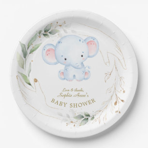 Cute Baby Elephant Jungle Greenery Baby Shower  Paper Plate