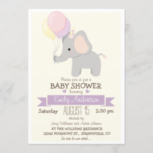 Cute Baby Elephant, Jungle Zoo Animal Baby Shower Invitation