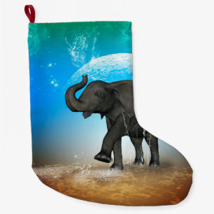 Cute baby elephant large christmas stocking