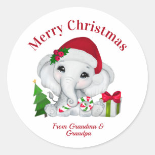 Cute Baby Elephant Merry Christmas Classic Round Sticker