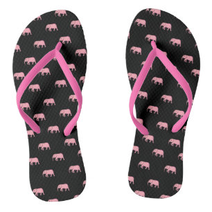 Cute Baby Elephant Modern Pink Black Flip Flops