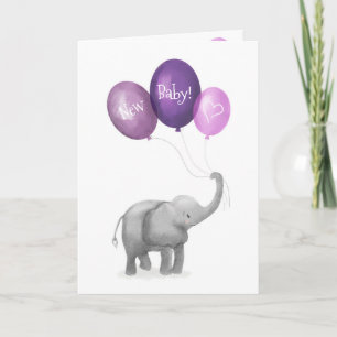 Cute baby elephant new baby card (purple)